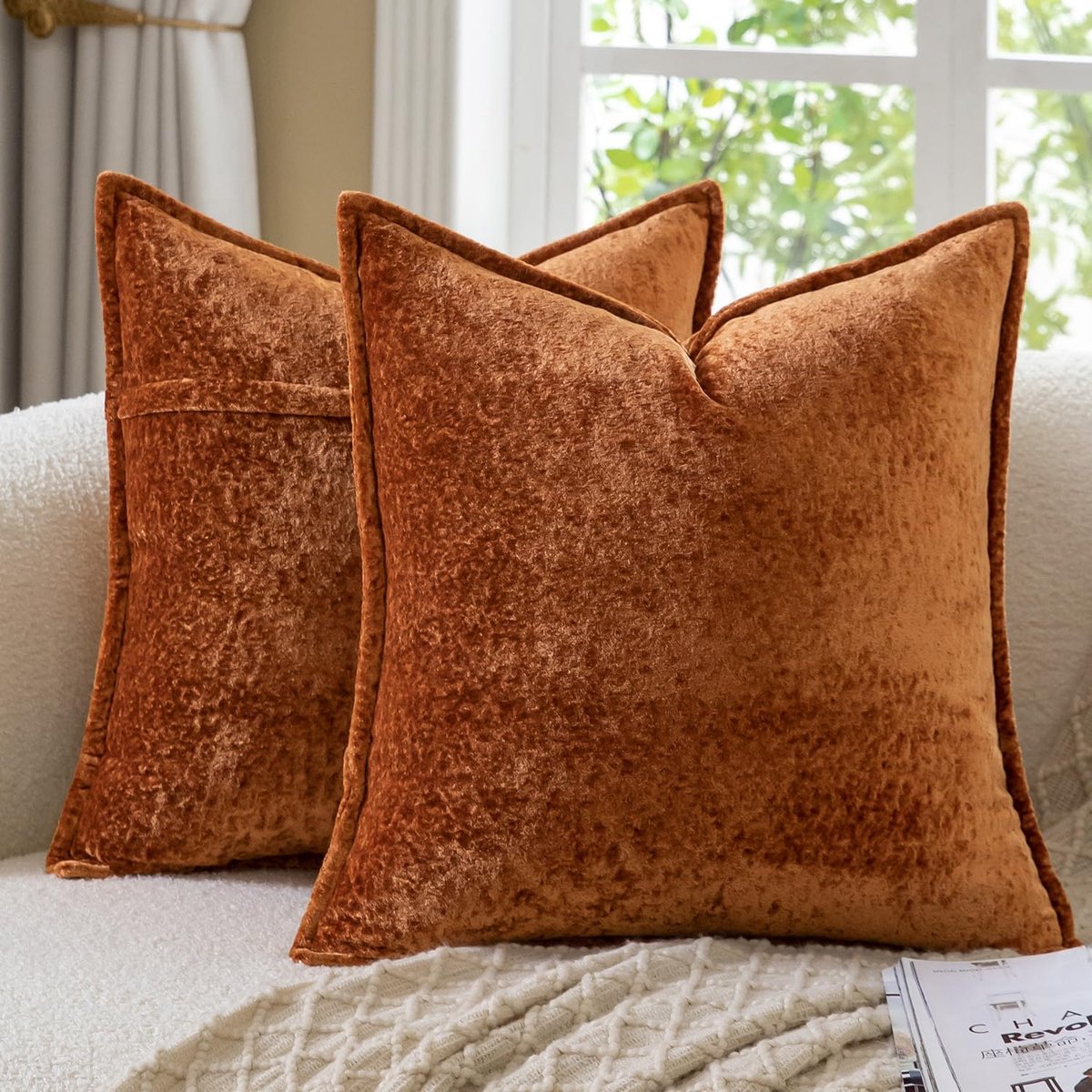 SnelShoppen - Set van 2 Vintage Kussenhoezen 45x45 cm - Geruite Neutrale Boho Farmhouse Kussenslopen voor Woondecoratie - Roestkleurige Kussens voor B