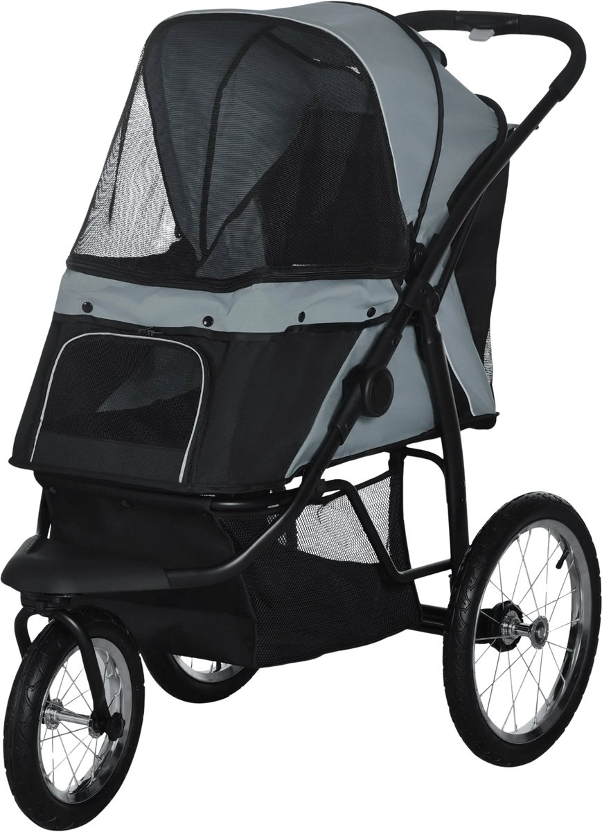 Hondenbuggy – Opvouwbare Katten- en Hondenwagen met Reflectoren voor Kleine en Middelgrote Honden – Lichtgrijs