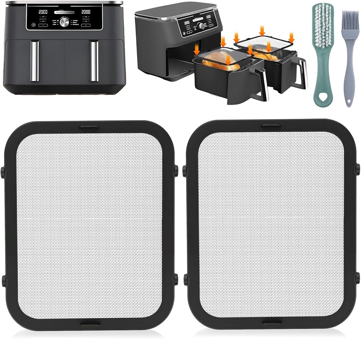 Splash Guard voor Thuis Koken, RVS Spatbescherming, Accessoires voor Dubbele Mand Airfryer, Oliefilter Net