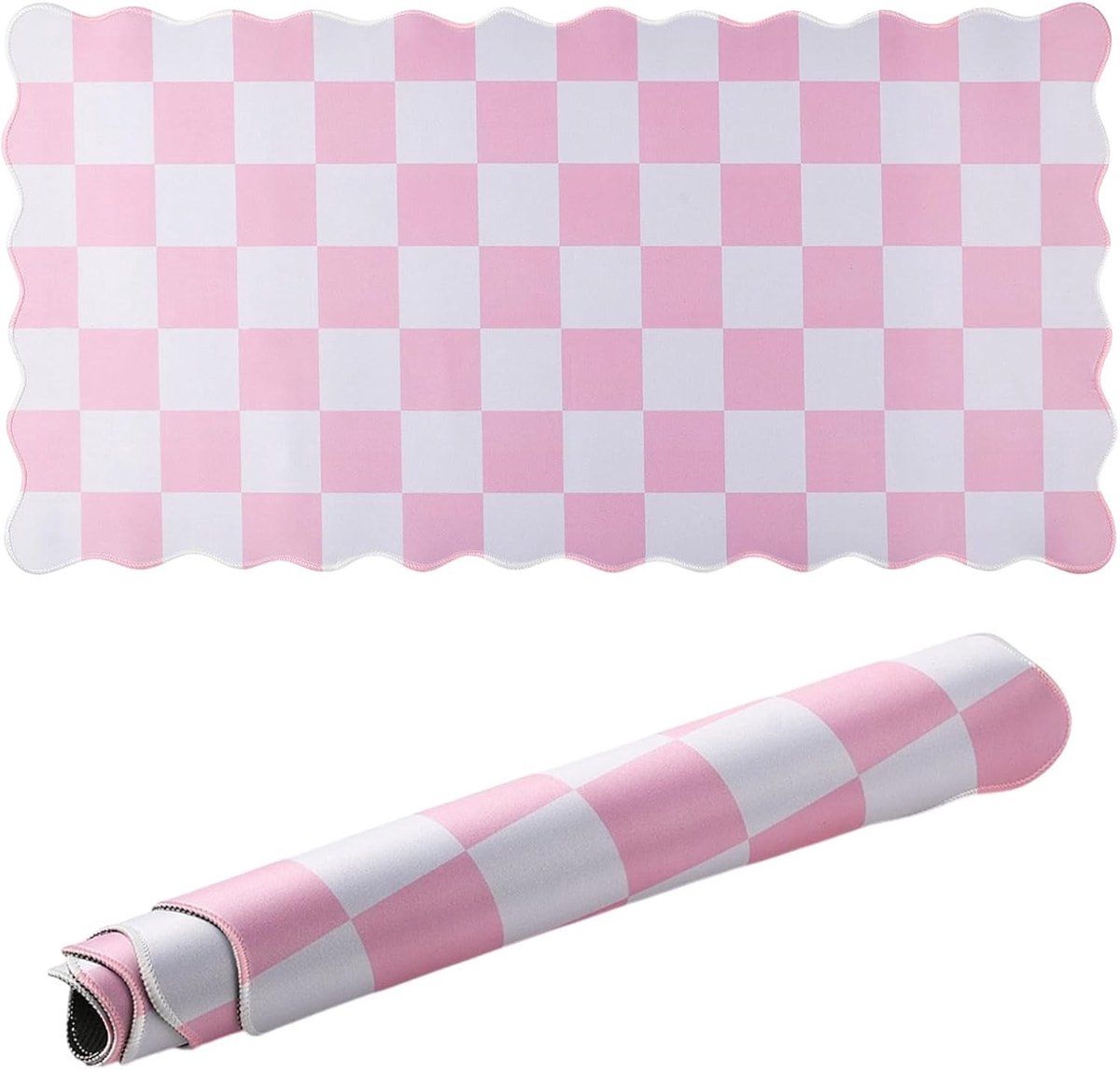 Geruite bureaumat voor computer, grote muismat en toetsenbordmat, 400 x 785 x 2 mm, ideaal voor kantoor en woondecoratie (paarl roze)
