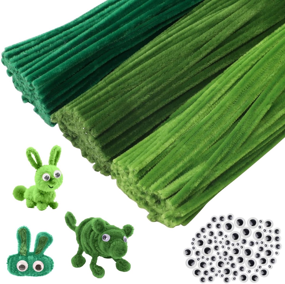 300 Stuks Groene Pijpenragers voor Creatieve DIY Projecten, Chenille Draad, Knutselmateriaal en Decoratie, 30 cm Lengte