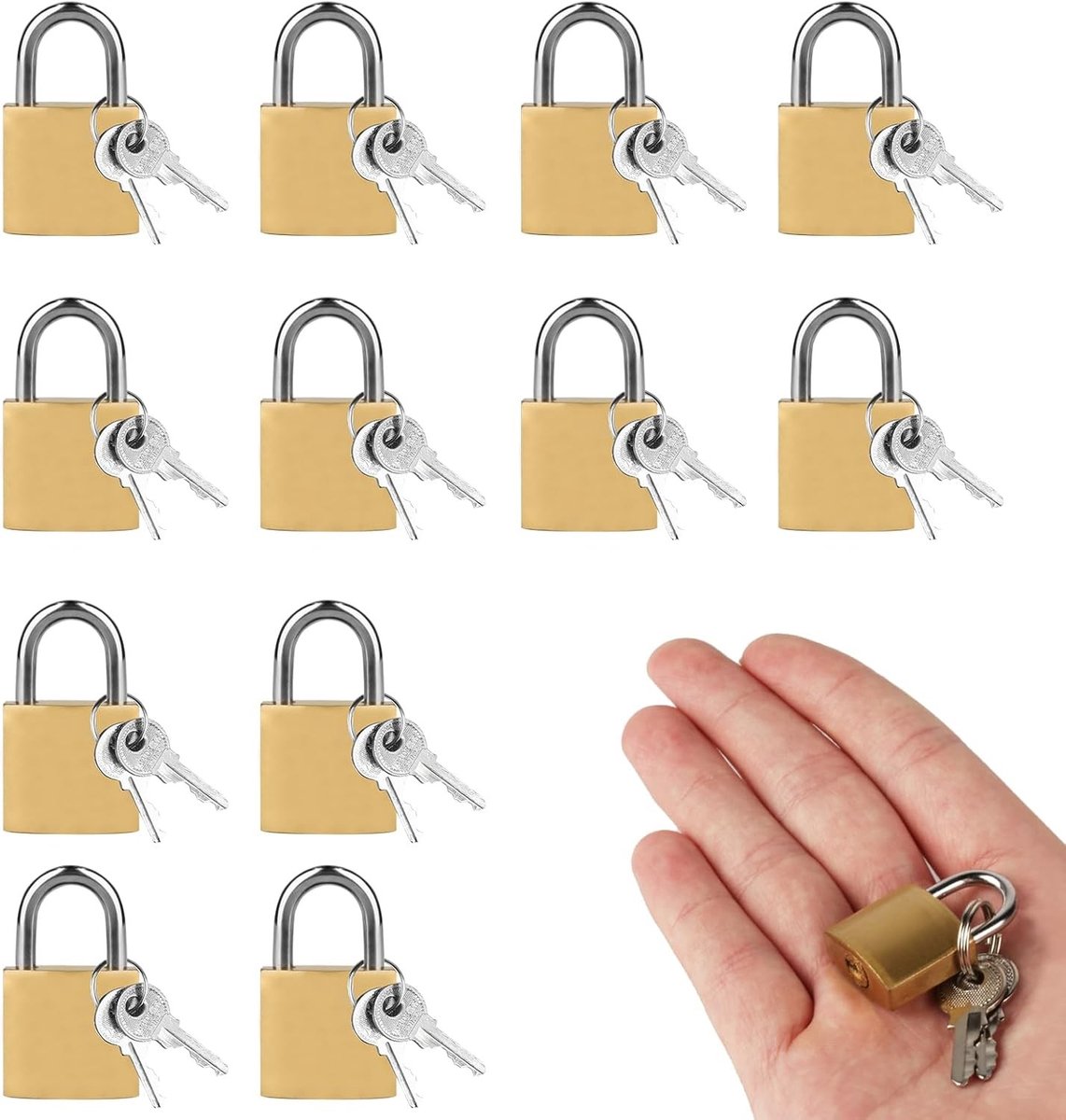 12-delige set gym hangsloten, 20mm met sleutel, ideaal voor rugzakken, reistassen, koffers en meer beveiliging