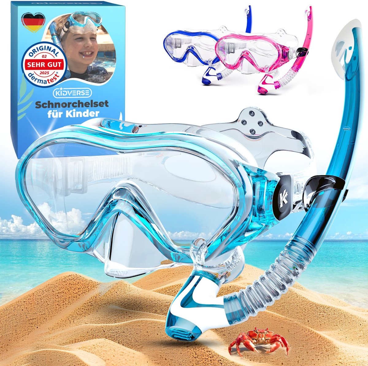 SnelShoppen - Snorkelset kinderen - Duikbril met neusbrug - Gecertificeerd snorkelmasker voor jongens en meisjes - Perfect voor zwembad, zee, en vakan