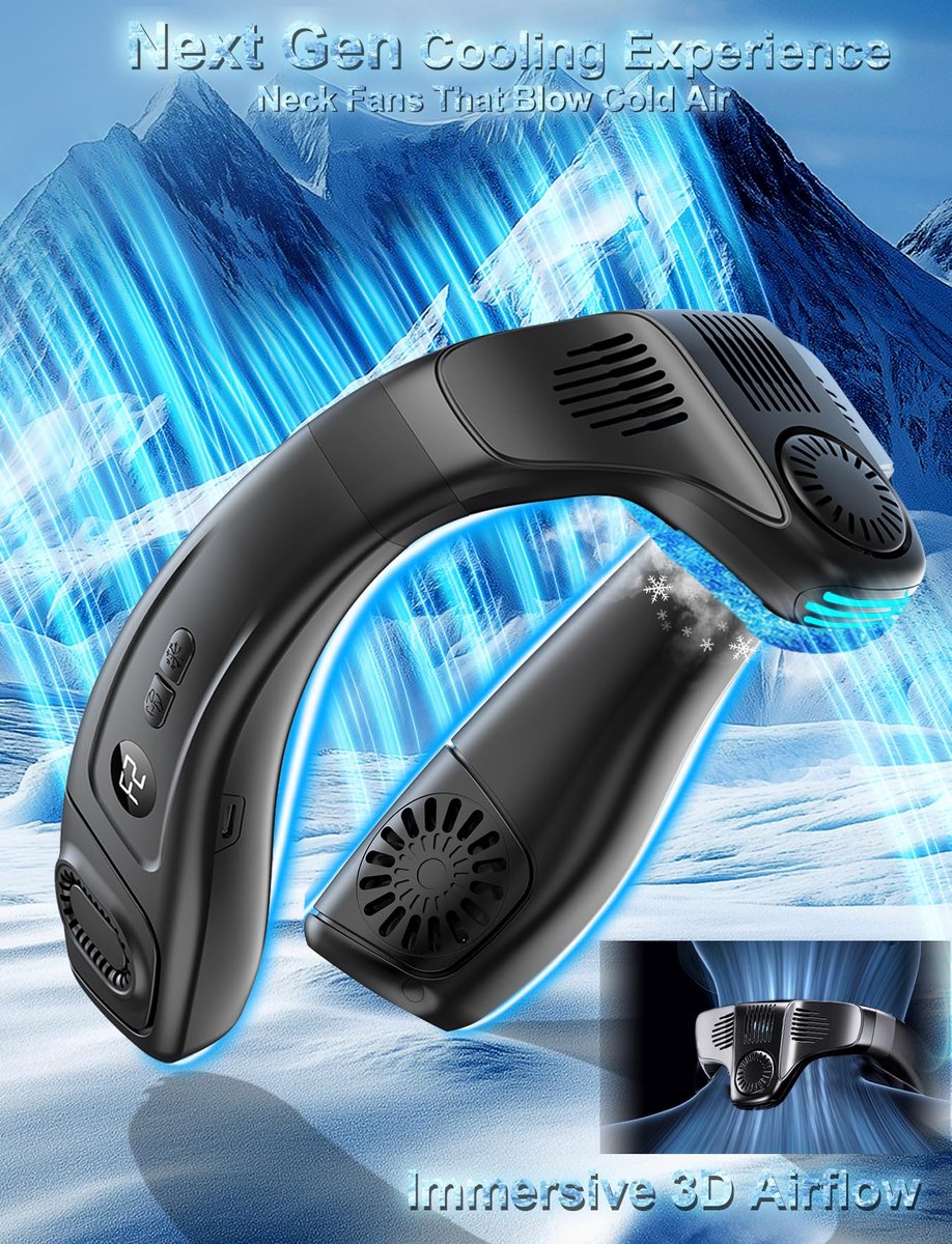SnelShoppen - Draagbare Nekventilator met Grote IJskoelplaat, 6000 mAh USB Oplaadbaar, Stil, 360° Koeling, 3 Koelstanden voor Reizen, Kantoor, Camping
