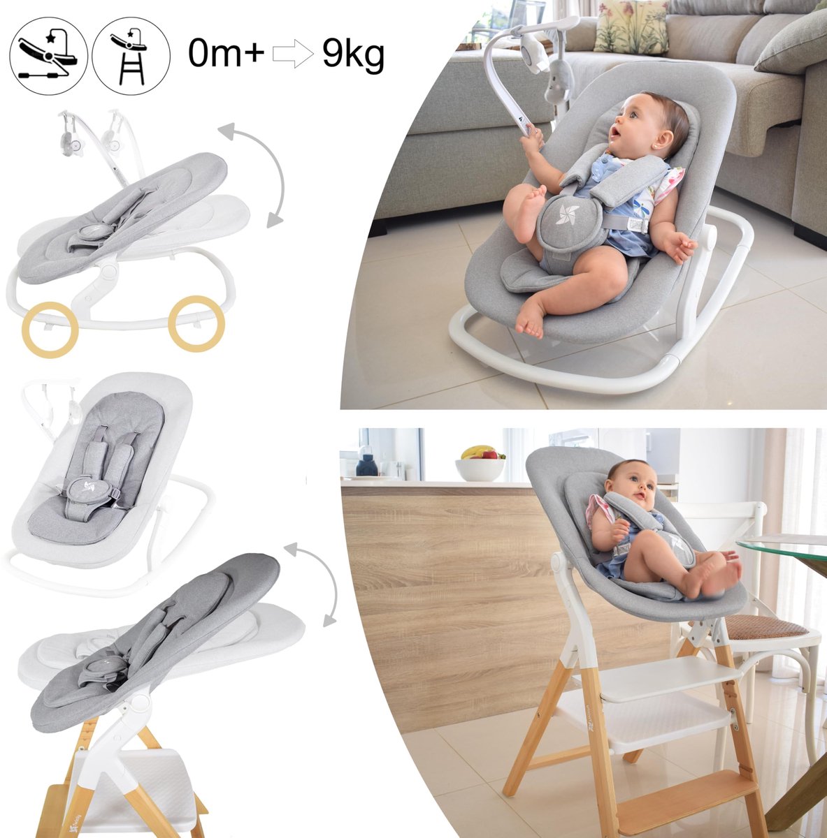 SnelShoppen - Babystoel set 5-in-1: multifunctionele leren toren, ergonomische kinderstoel van beukenhout, opvouwbaar, afneembaar tafelblad, veilighei