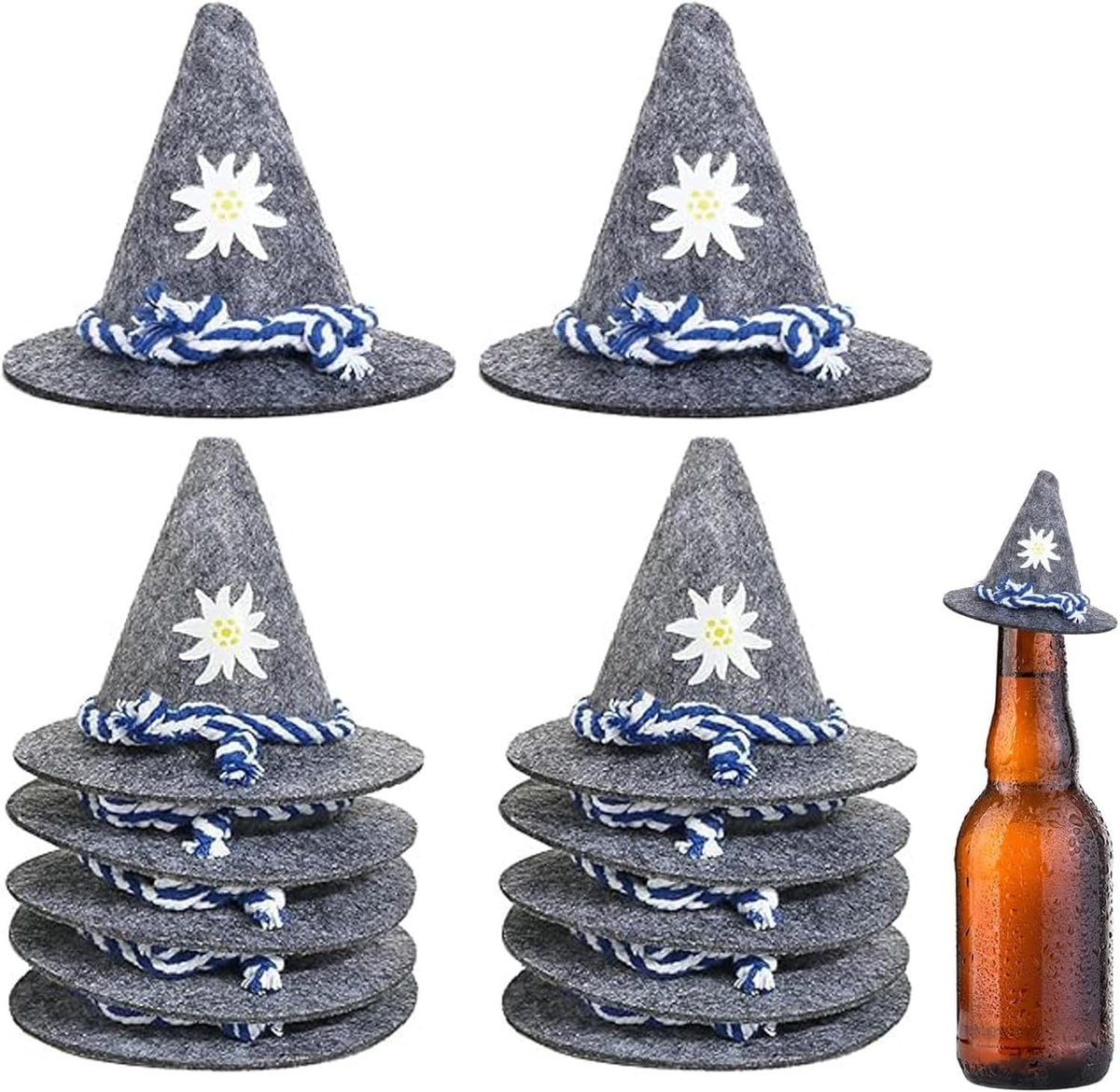 Mini vilten hoedjes voor Oktoberfest, 12 stuks, Beierse decoratie, kostuumfeest en carnaval accessoires