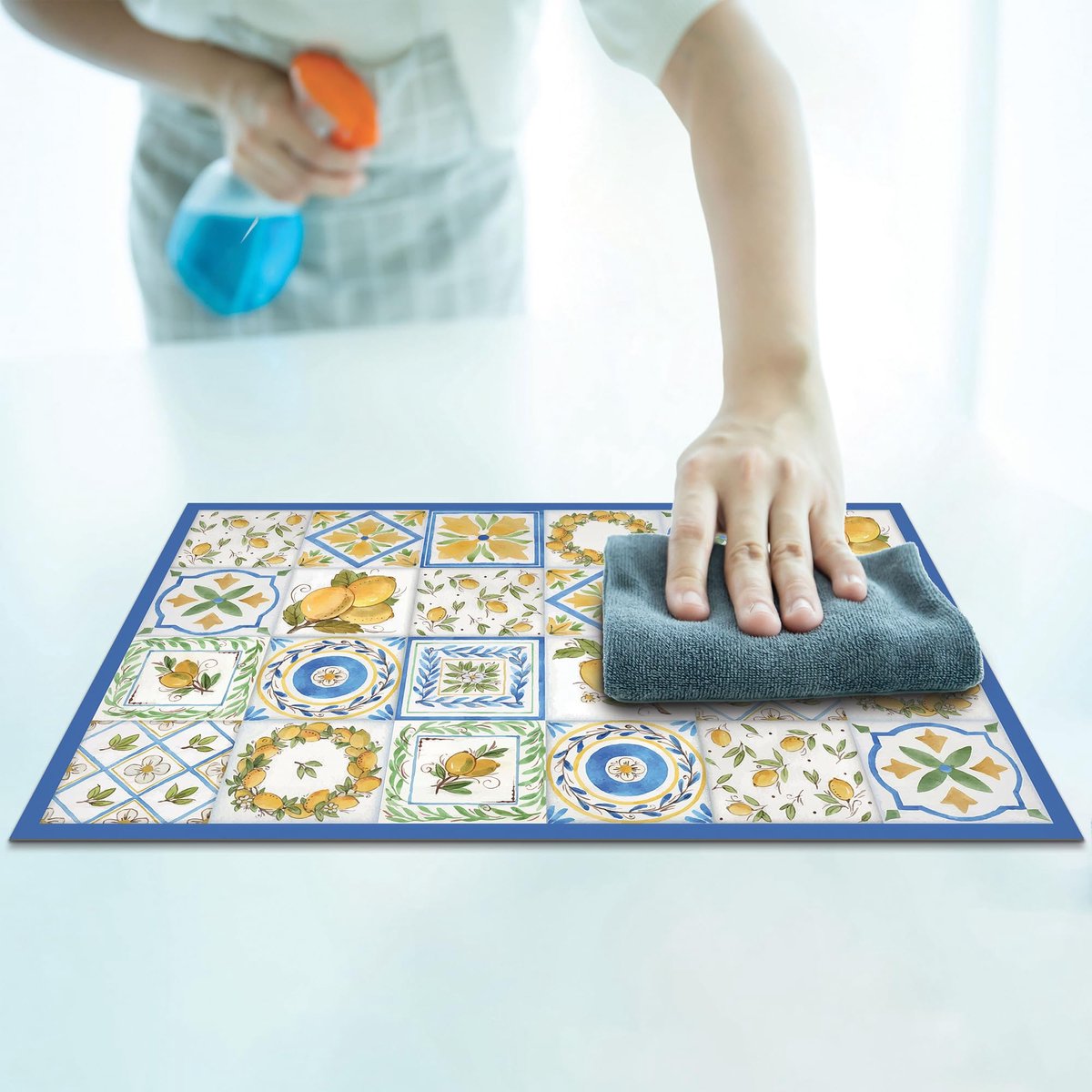 SnelShoppen - Placemats Americana Lemon set van 4 ontbijtplankjes 48x33 cm PVC antislip wasbaar vuilafstotend hittebestendig voor keuken, tuin, feest,