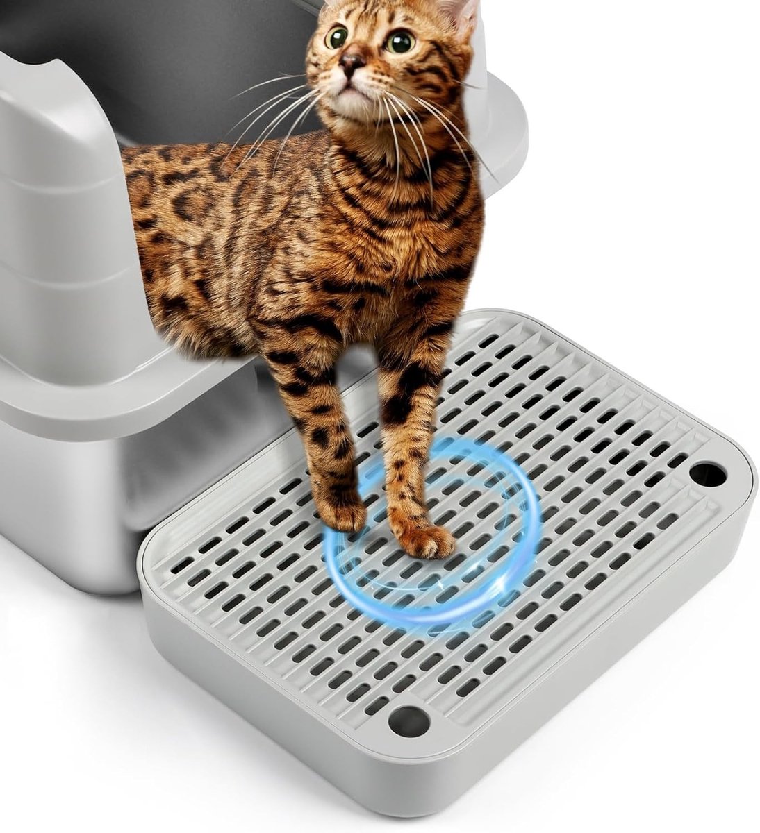 Hond- en Kattenhelling met Filterfunctie, Trap voor Automatische Zelfreinigende Kattenbak, Geschikt voor Kittens en Oudere Katten, Lichtgrijs en Duurzaam