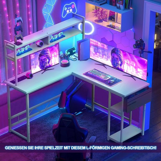 Hoekbureau - Computer bureau - Thuiswerken en gamen - Geïntegreerde stopcontacten - 140 x 120 cm - Wit — afbeelding 3