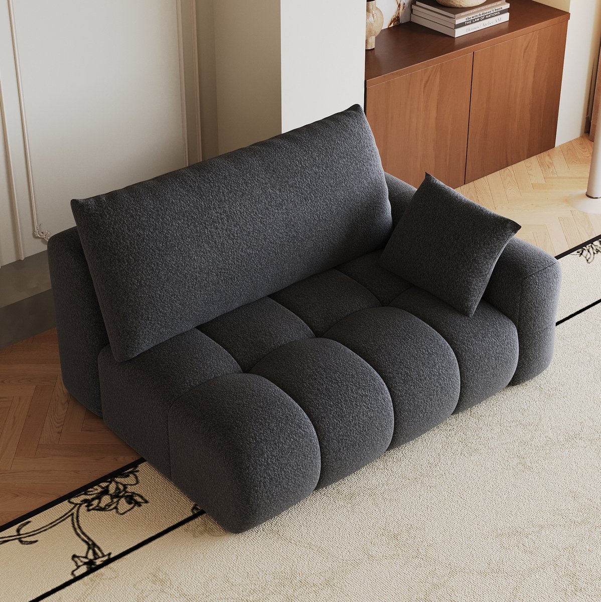 OKWISH Zitbank 130 cm - 2-Zits Wolkzachte Bank Zonder Montage met Chaise-Uitstraling - Voor Woonkamer of Slaapkamer - Stof - Donkergrijs