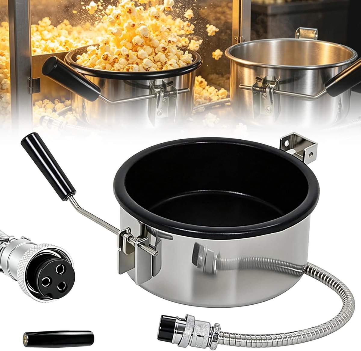 SnelShoppen - Hete Lucht Popcornmachine Accessoires - 3 Gaten 15 mm Popcornpan met Antiaanbaklaag - 230 g Capaciteit incl. Extra Reservegreep - Reserv