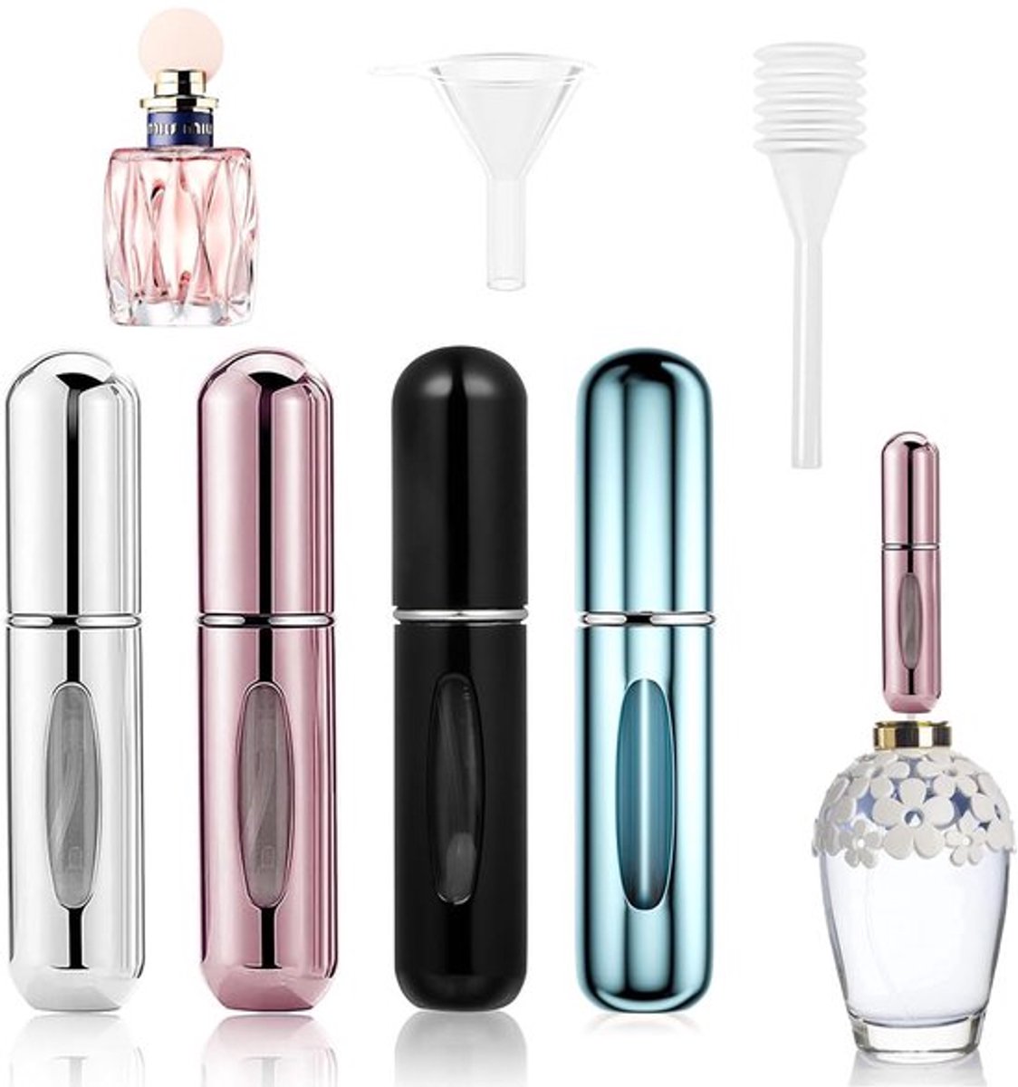 Parfumfles Navulbaar 10ml - Mini Parfumfles - Parfum Atomizer - Refillable Parfumfles - Lichtgewicht - Inclusief Trechter en Pipet - Parfumatomizer