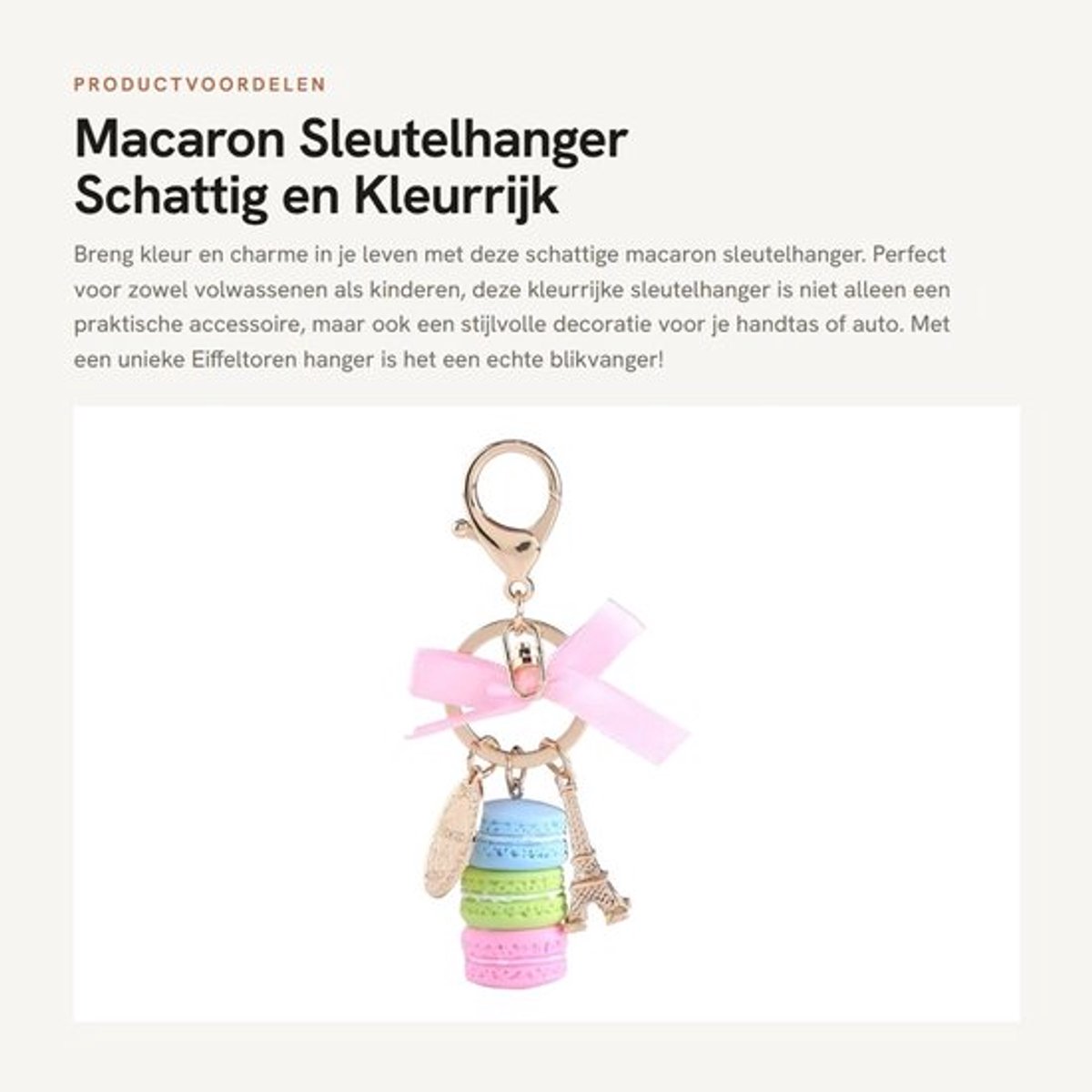 Sleutelhanger Schattig - Macaron/Eiffeltoren - Duurzaam - Decoratie voor Auto/Huis - 12 cm