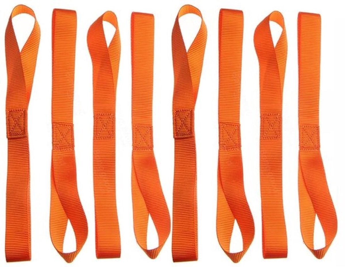 Spanbanden 8 stuks - Zachte Sjorbanden - Nylon - Universeel - Motorfiets Aanhanger - 25 x 295 mm - Zwart/Oranje