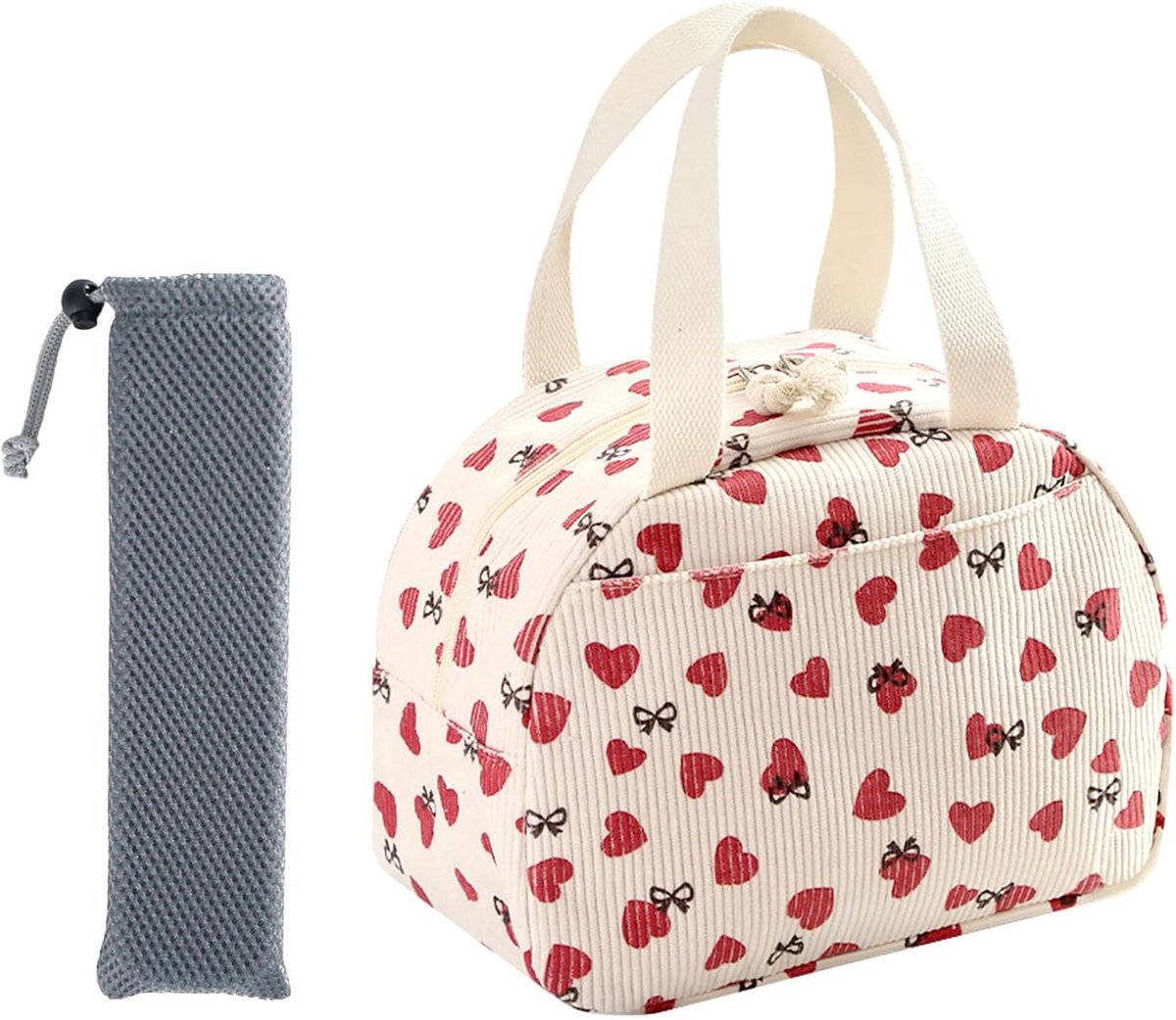 SnelShoppen - Cooler Bag Lunch Insulated Lunch Box voor Vrouwen - Corduroy Lunchtas met Bestekzak - Ideaal voor School, Kantoor, Picknick en Feest