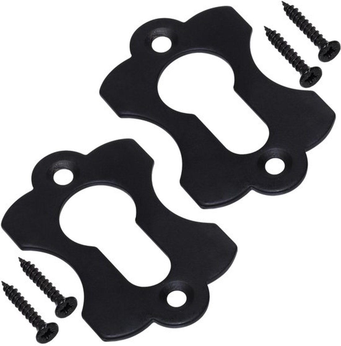 Rozetplaten - Set van 2 - 60 x 38 x 2 mm - Sleutelgatafdekking - Metaal - Zwart - Inclusief schroeven - Slotrozet