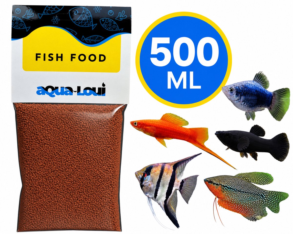 Aqua-Loui® - Tropisch Visvoer Granulaat - Langzaam Zinkende Granules - Aquarium Vissenvoer - Geschikt voor Middelgrote Tropische Vissen - Rijk aan Vitamines - 500 ml