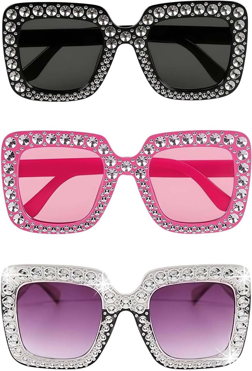Discobril met pailletten en discokostuum voor dames en heren - Vintage jaren 80 zonnebril voor feest, carnaval en avonduitjes (zwart, roze, zilver)