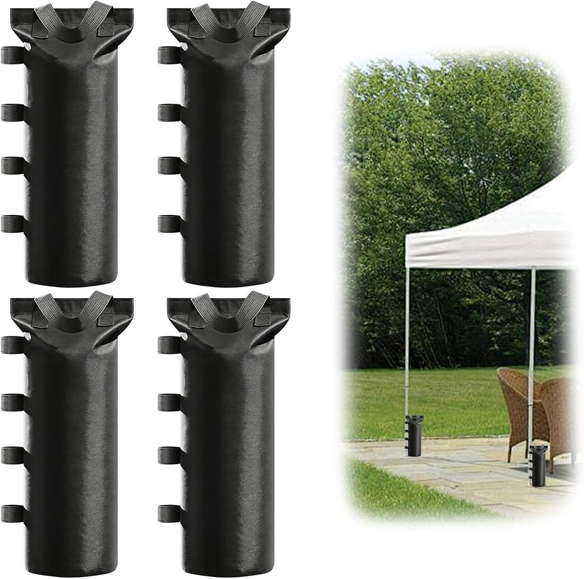 SnelShoppen - Zandzakken voor Tent en Paviljoen - 4 Stuks Zwarte Zandzakken 22x50 cm van 600D Oxford-Stof met Waterdichte PVC-Coating - Duurzaam voor