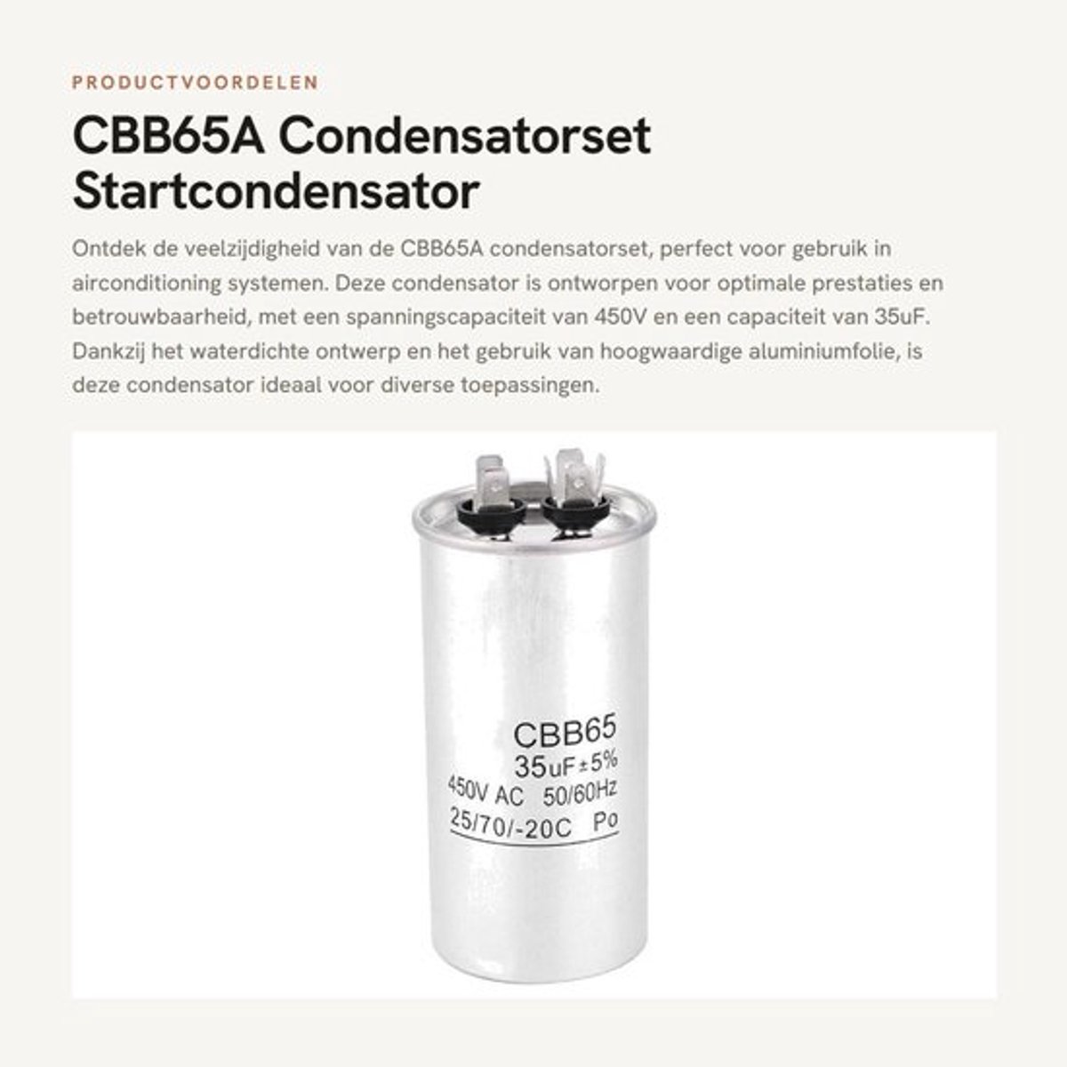 CBB65A Condensatorset - Startcondensator - Waterdicht - 450V 35UF - Voor airconditioning - Aluminiumfolie - Geschikt voor diverse toepass...