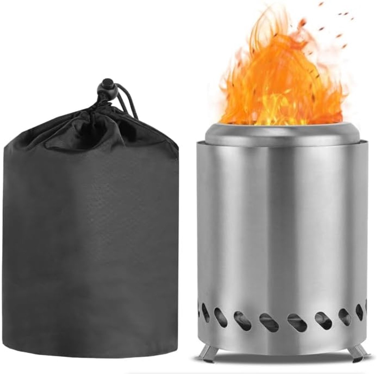 SnelShoppen - Draagbare Tuhaard van RVS voor Camping en Tuin - Buitenhaard voor Hout en Pellets incl. Transporttas - Lichtgewicht, Robuust en Windbest