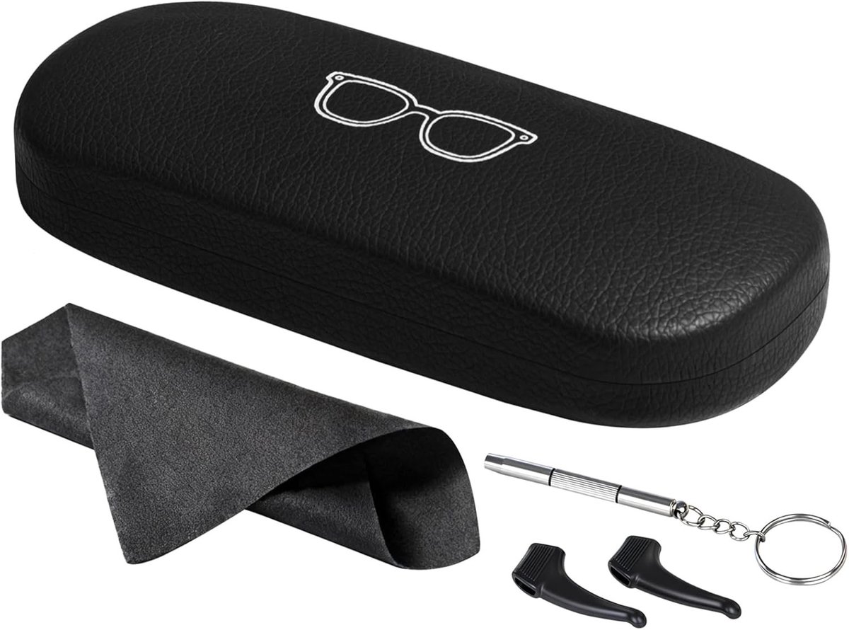 Brillen Etui - Brillenhoes Hardcase - Veilig Opbergen - Premium Leer - 16 cm Lengte - Elegant Zwart