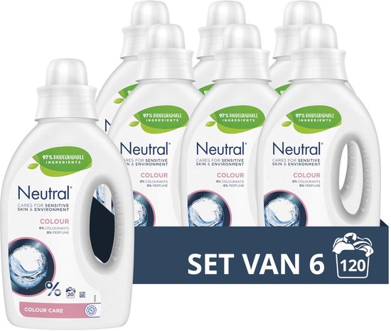 SnelShoppen - Neutral Kleur Vloeibaar Wasmiddel - Parfumvrij, Hypoallergeen, 6 x 1000ml - Voordeelverpakking voor Gevoelige Huid, Ideaal voor Kinderen