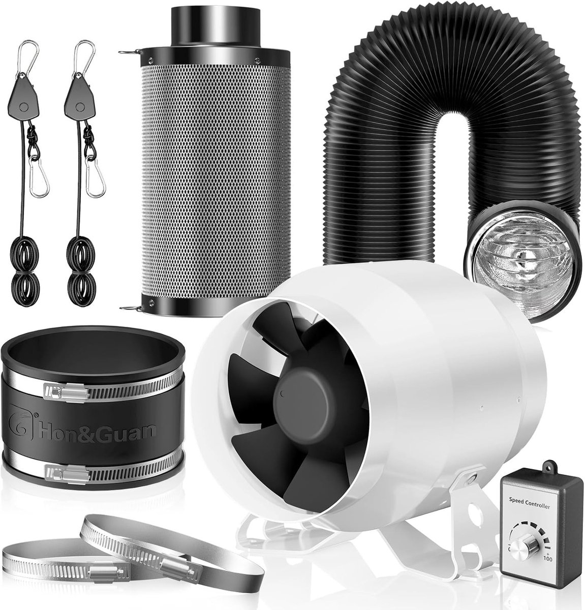 Exhaust Air Kit met Hoge Luchtstroom van 360 m³/h, 100 mm Buizenventilator, Actieve Koolst