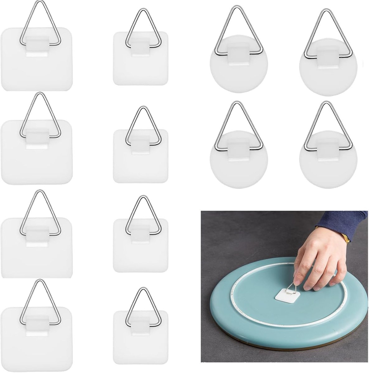 Set van 12 Zelfklevende Fotohaakjes voor Muurdecoratie, Geen Boren Nodig, Ideaal voor Keuken en Woonkamer, Drie Verschillende Vormen
