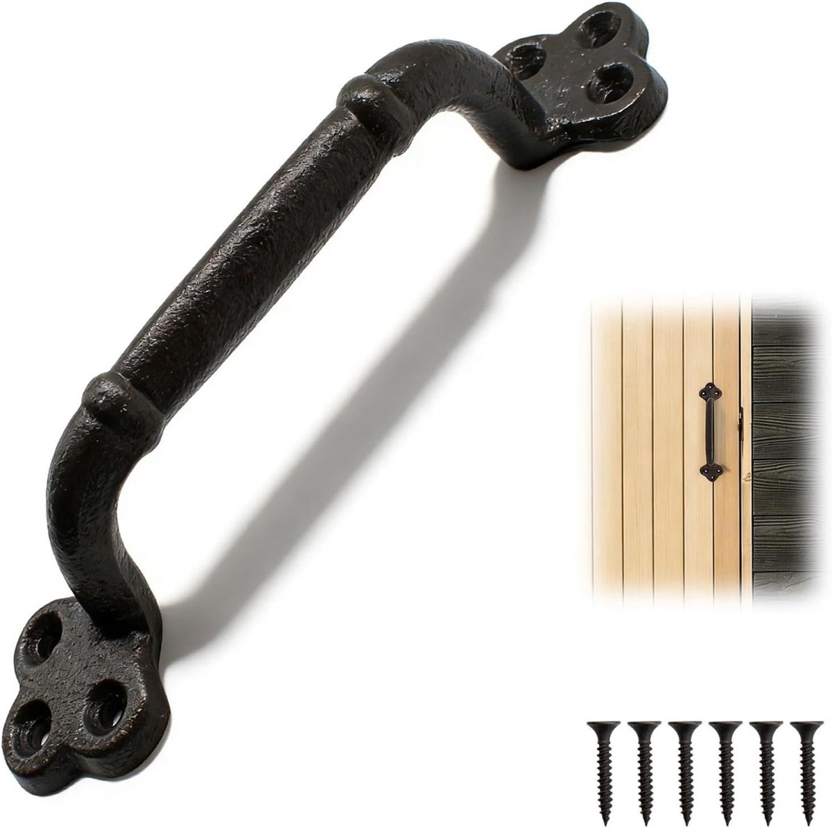 Retro Deurgrepen van Gietijzer, Zwart, 220 mm, Ideaal voor Keuken, Garage en Kasten