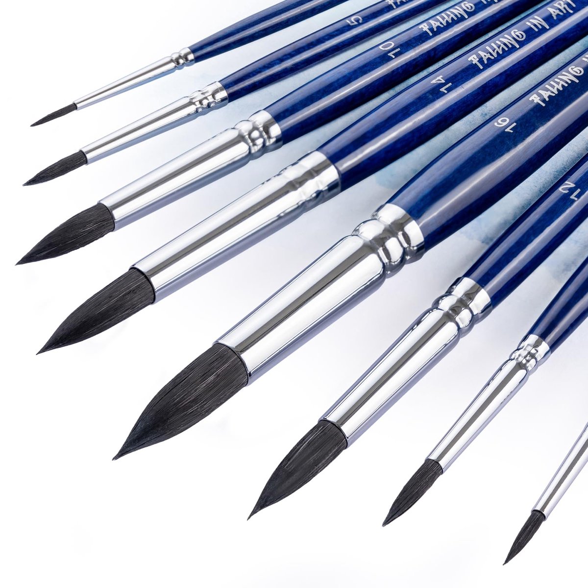 SnelShoppen - Professionele kwastenset 8 stuks ronde punt, kunstenaarskwasten van eekhoornhaar met houten handvat, ideale borstelset voor aquarelschil
