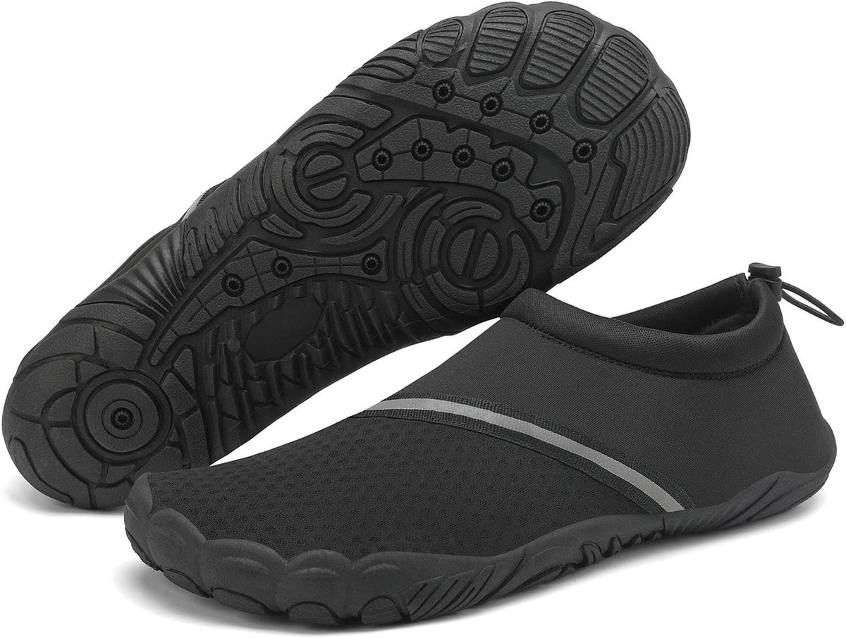 SnelShoppen - Antislip Badschoenen voor Dames en Heren, Sneldrogend, Lichte Waterschoenen, Maat 36-46, Donkerzwart, Perfect voor Strand, Camping en Zw