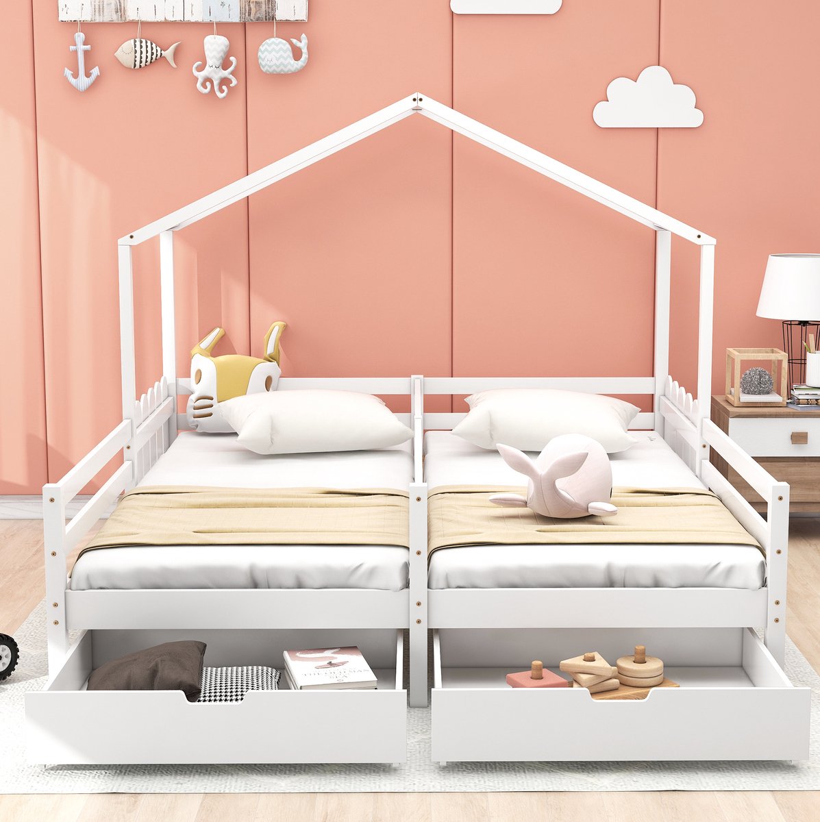 COVREO Bedframe 200x90 cm wit hout met opberglades zonder matras