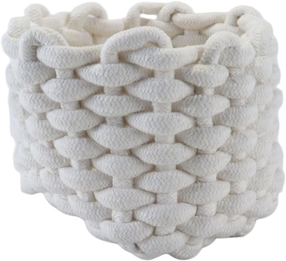 Kleine Gehaakte Opbergmand 20x16x13cm - Vierkante Mand voor Organisatie in Slaapkamer en Woonkamer - Wit, Handgemaakt, Duurzaam