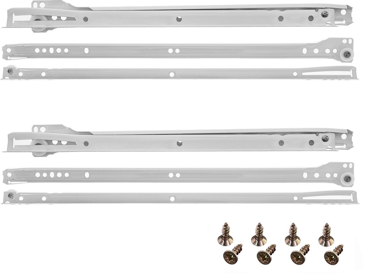 SnelShoppen - Rolgeleider 350 mm - 2 paar - Wit - Geschikt voor Keuken en Tuin - Ideaal voor Voorraad en Organisatie