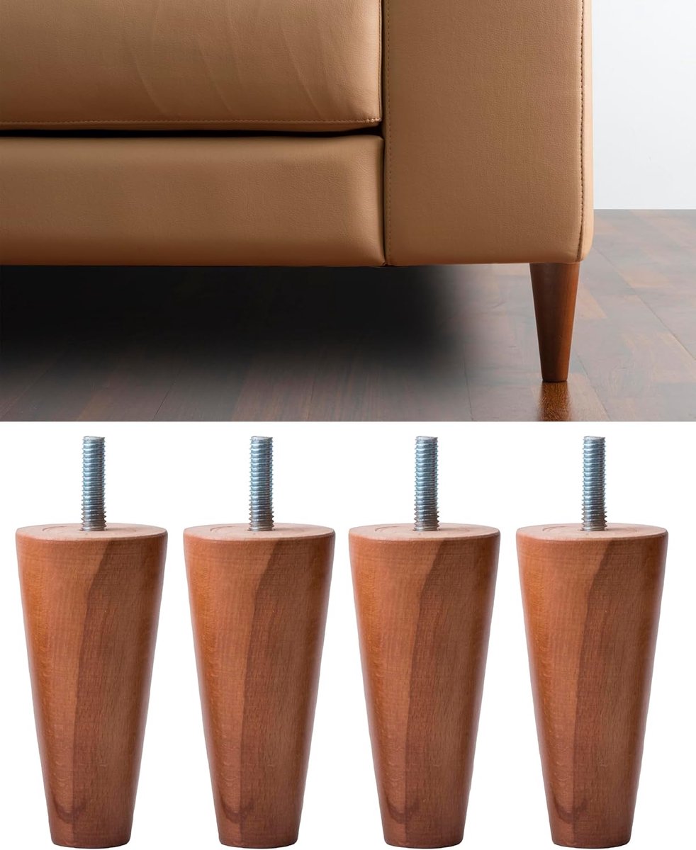 SnelShoppen - Set van 4 Houten Meubelpoten Walnoot 100 mm Hoog voor Kasten en Fauteuils - Conische Poten Made in Italië - Perfect voor Modern Interieu