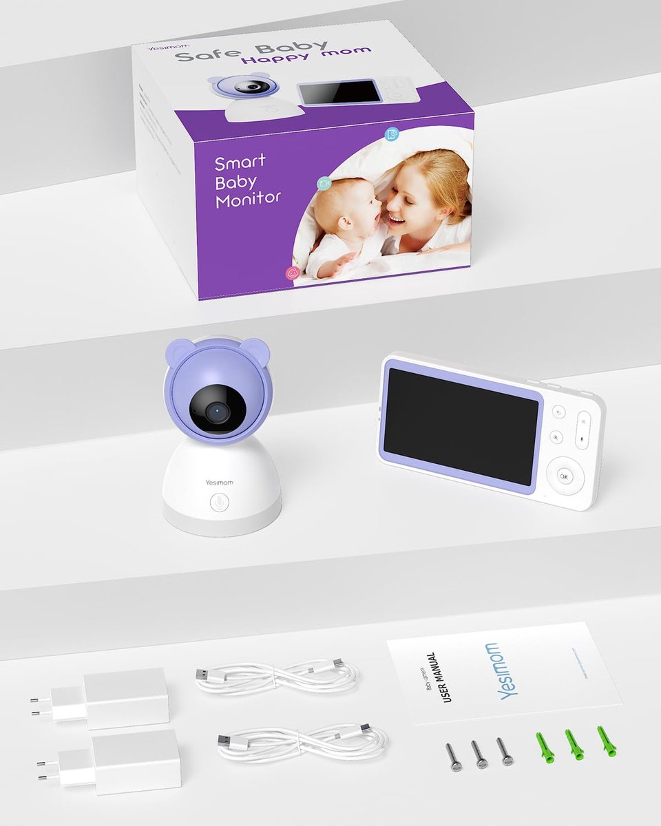 SnelShoppen - Babyfoon met Camera 2K/3MP, 5,5 inch HD WLAN Video Babyfoon met App, IR/RGB Nachtzicht, PTZ 360°, Huilen en Bewegingsdetectie, AI-Tracki