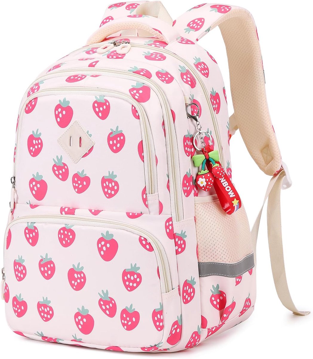 Bobypet Kinderrugzak Meisjes - Kawaii Print Schooltas - Ergonomische Kinder Rugzak met Borstband en Laptopvak - Waterbestendige Basisschool Tas voor Kinderen
