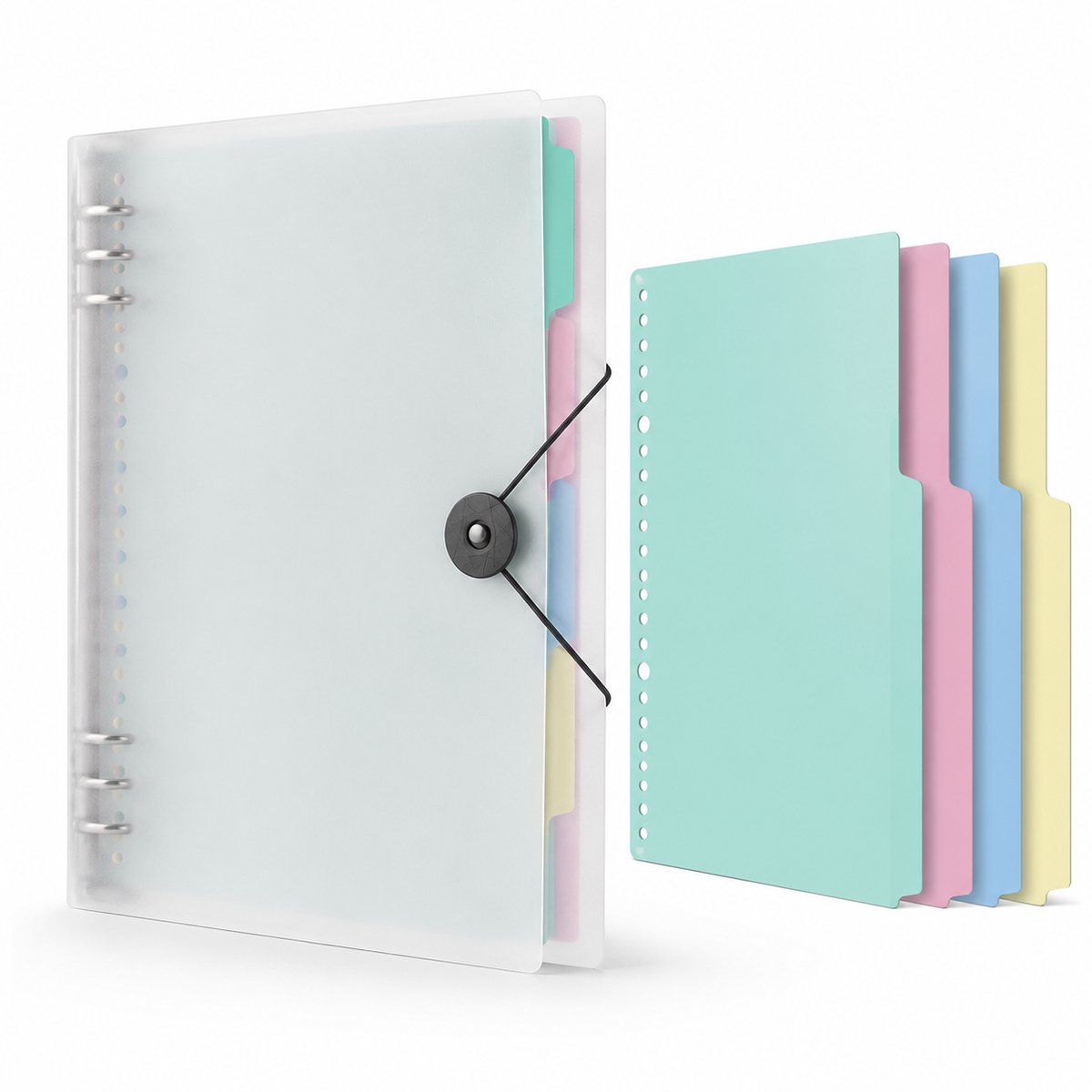 Bobypet A4 Ringband Map - Transparante Macaron Ordner met 12 Insteekhoezen - Flexibele Documentenmap met Elastieksluiting voor Kantoor en Thuis
