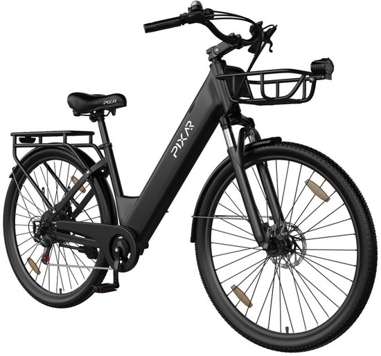 SmarAI C1 Pro Elektrische Stadsfiets 28 Inch - 250W Motor - 36V18Ah Accu - Extra Groot Bereik tot 120 km- Shimano 7 versnellingen - Verende Voorvork - Inclusief Fietsmand en Slot-Zwart — afbeelding 2