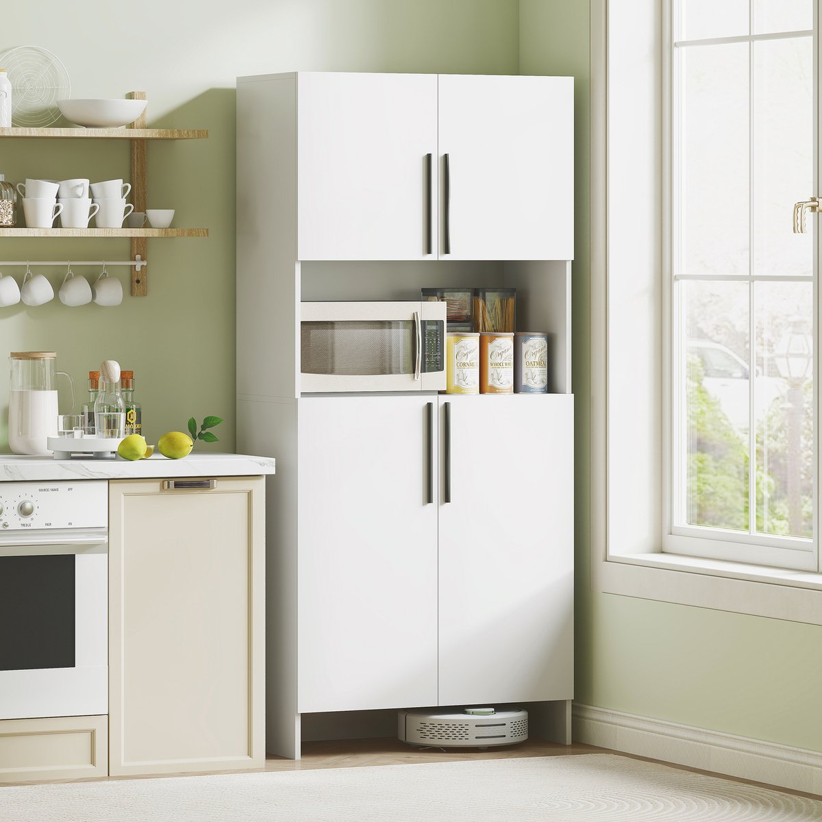 Keukenskast, voorraadkast voor keuken, woonkamer, eetkamer, kasten, planken, magnetronplank, spaanplaat, wit — cadeau in Cadeau-ideeën - foto 3