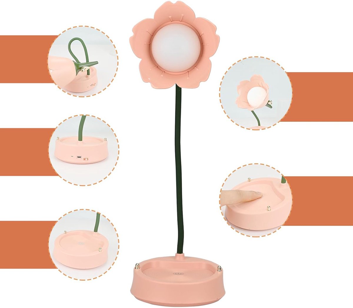 LED-Bureaulamp In De Vorm Van Een Bloem - Draadloze Tafellamp - Bureaulamp Voor Kinderen - Tafellamp Met 3 Kleurstanden En Dimfunctie — cadeau in Wonen & Interieur - foto 2
