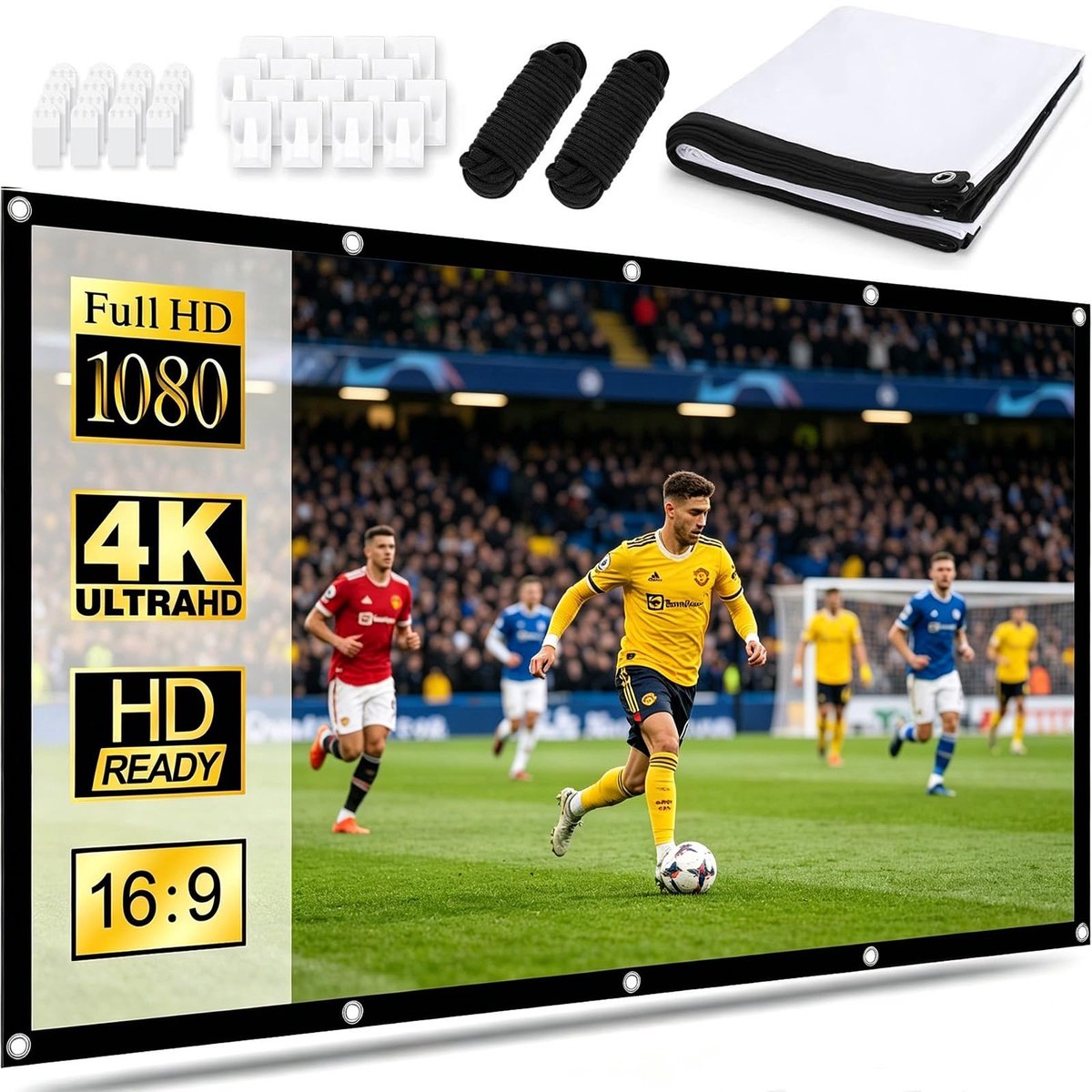 SnelShoppen - Beamerscherm 120 inch - 16:9 HD Beamer 4K Scherm - Draagbaar Opvouwbaar Projectiescherm - Wasbaar voor Thuisbioscoop, Kantoor, Camping e