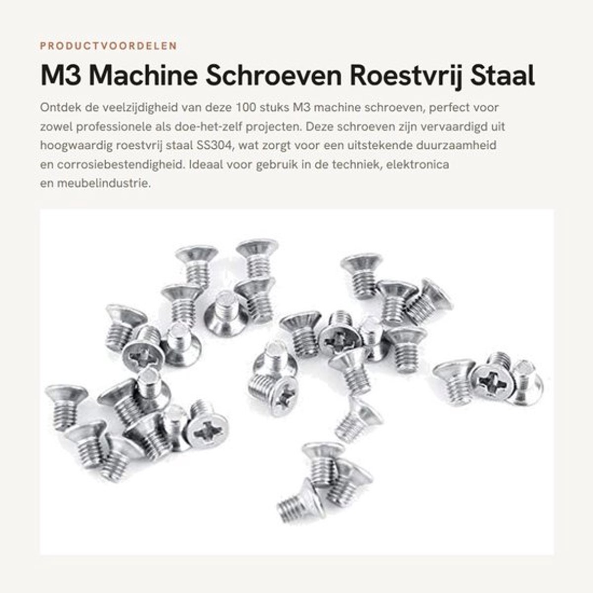 M3 Machine Schroeven - Roestvrij Staal - 100 Stuks - Platte Kop - Verzonken Schroeven - Bevestigingsmateriaal - Diverse Typen