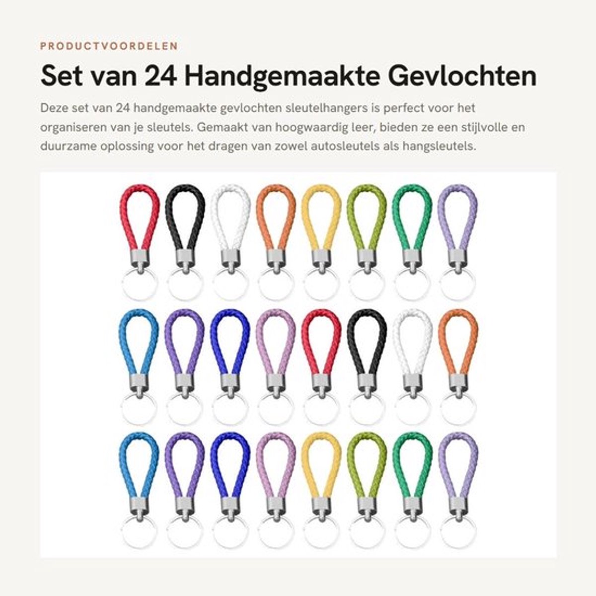 Sleutelhanger 24 Stuks - Lederen Touw - Geweven Sleutelhanger - Handgemaakt - Draagbare Sleutelhanger - Gekleurde Sleutelhanger - Sleutelkoord