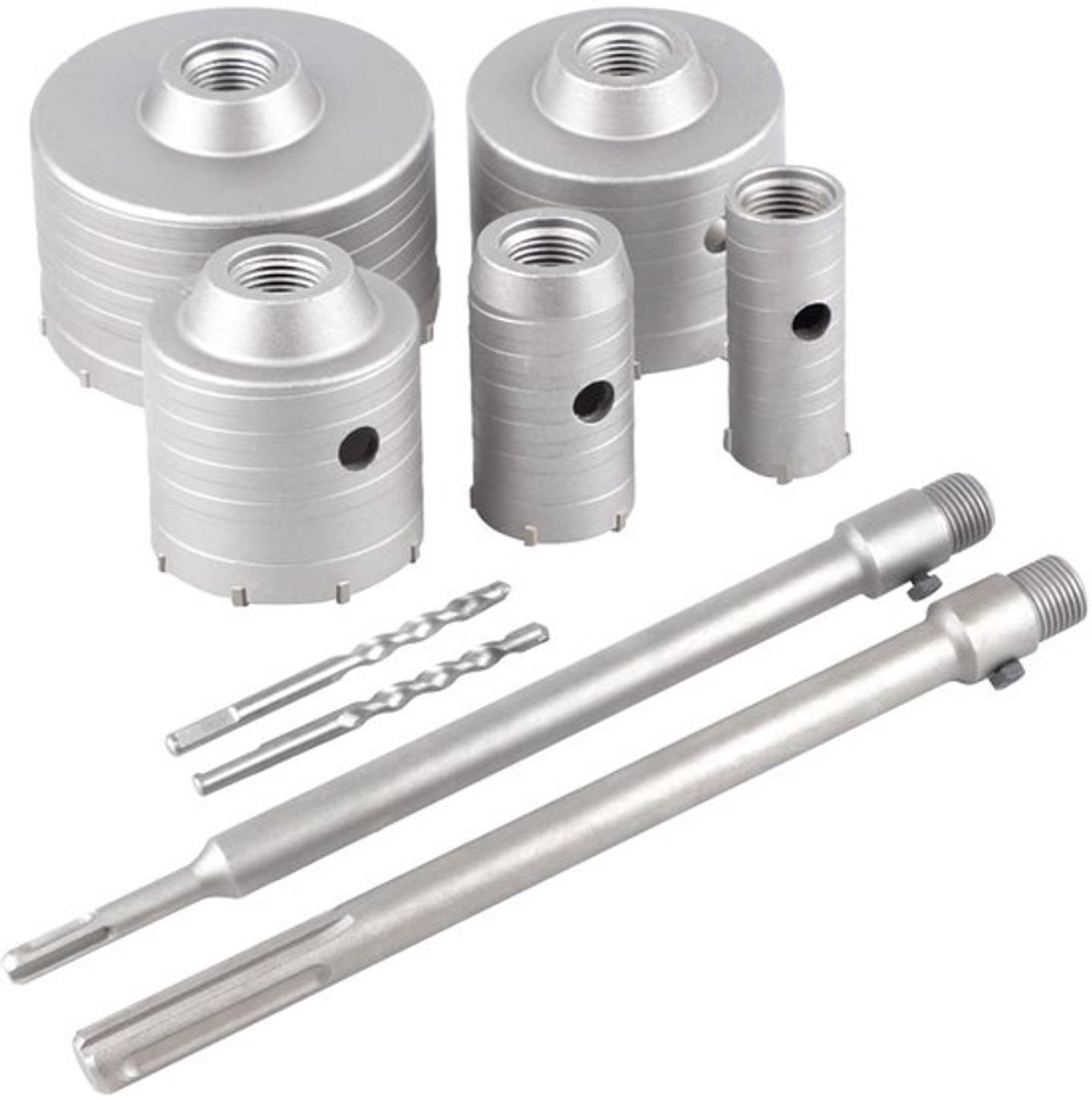 Hole drill bit for wall set - 5-delige boorset - 300 mm wandshank - Geschikt voor beton en natuursteen - Voor installatie van leidingen -...