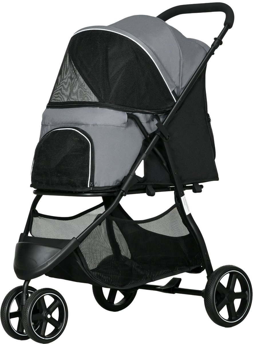 Hondenbuggy – Dierenwagen voor Kleine & Zeer Kleine Honden en Katten – Grijs