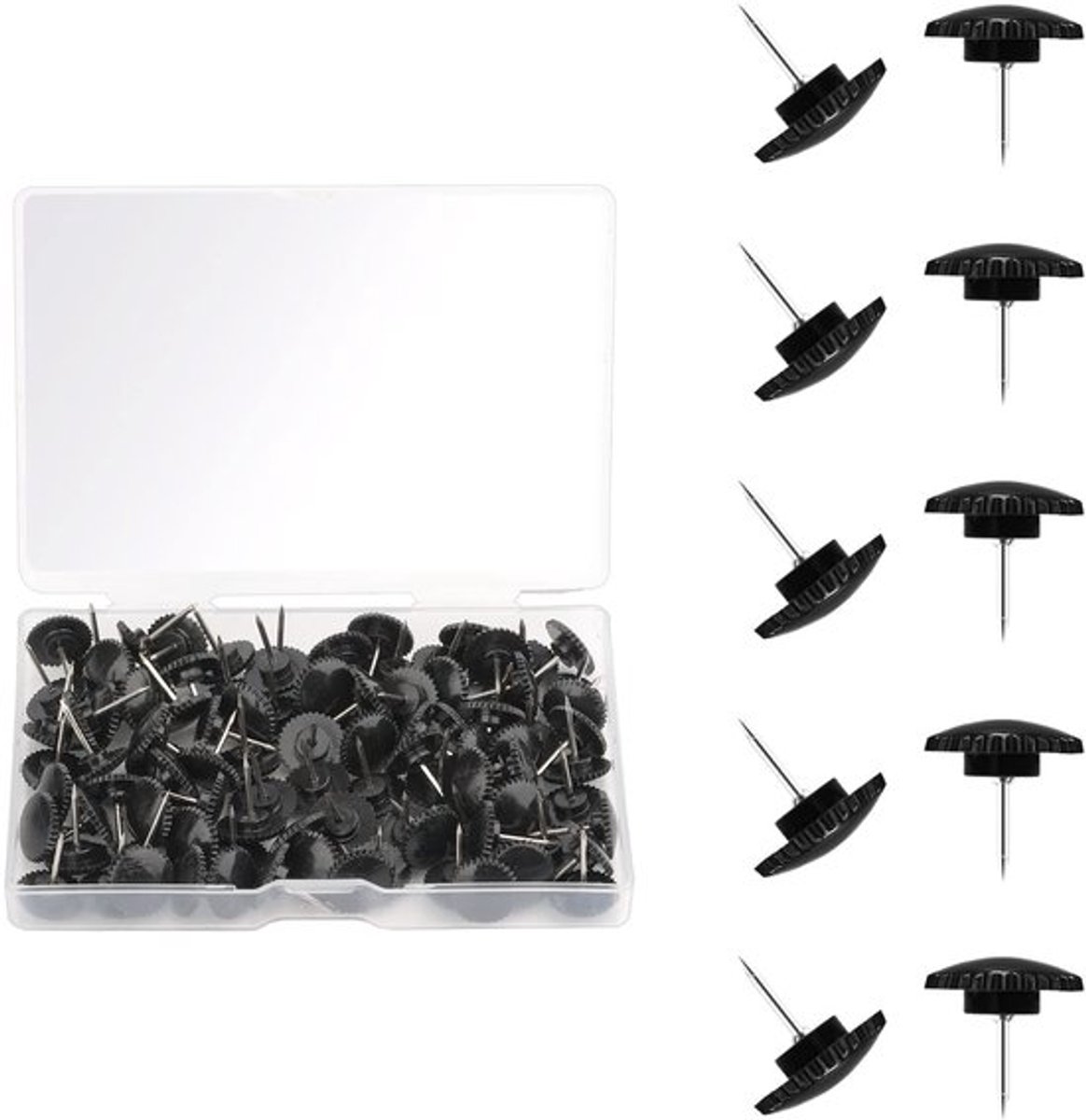 Drukspelden 100 stuks - Zwarte Punaises - Kunststof/Staaldop - 12 mm - Decoratief - Voor Kurkprikbord