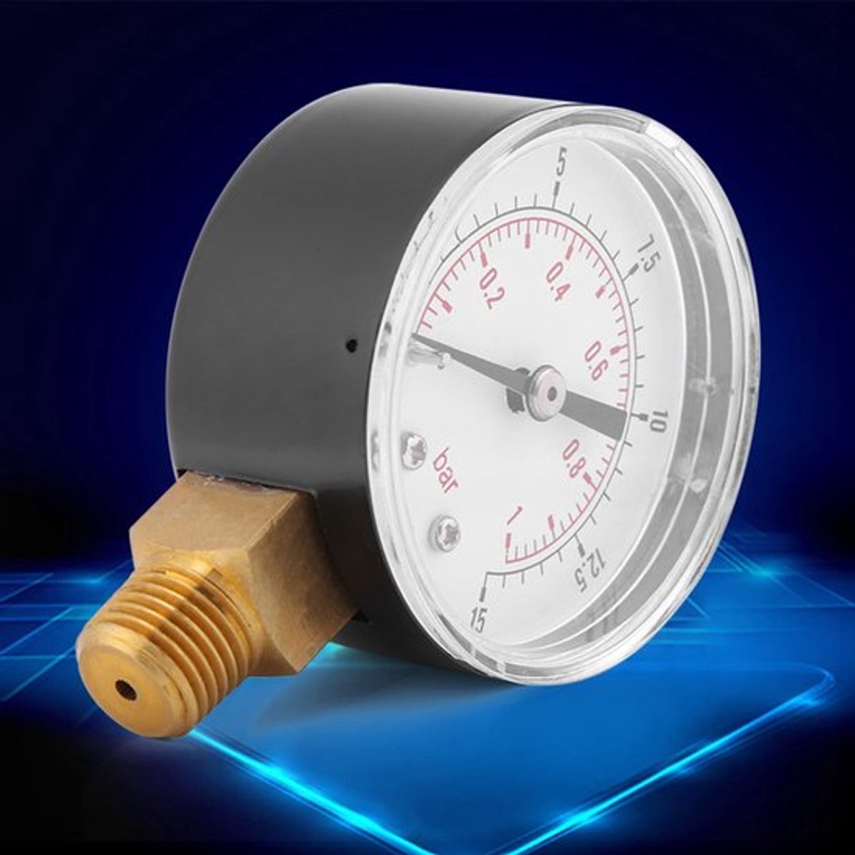 Manometer Mini-lagedrukmeter 0-15psi/0-1bar - Drukmeter voor Brandstof/Lucht/Olie - Vloeistofgevuld - Roestvrijstalen Behuizing - Draagbaar en Compact