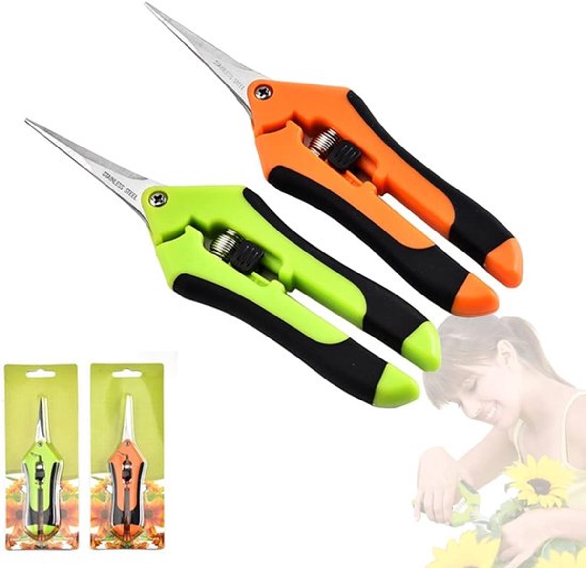 SnelShoppen - 2 Pcs Kleine Precisie Snoeischaren, Professionele Loppers voor Bonsai, Boom, Tuin, Planten, Bloemen, Groenten en Fruit, 16.5 cm, Groen e